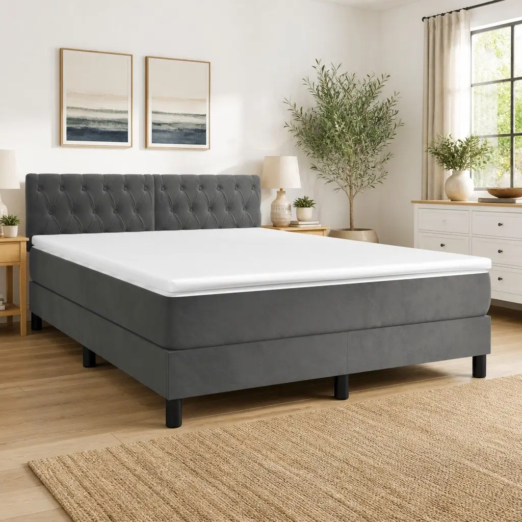 Queen Size Box Spring Bed with Adjustable Headboard