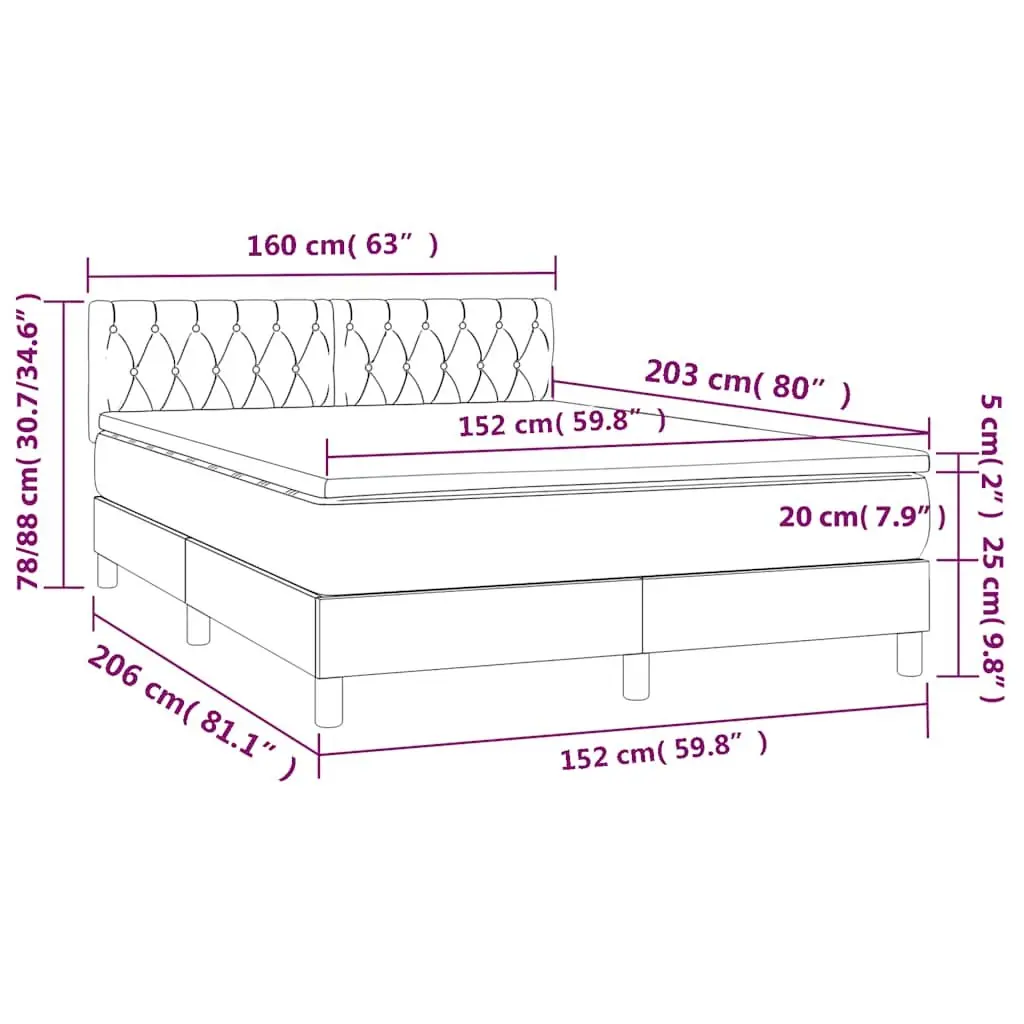 Box Spring Bed Velvet Queen Size Black with Adjustable Headboard and Pocket Spring Mattress