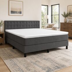 Grey Velvet Box Spring Bed with Pocket Spring Mattress 153x203cm