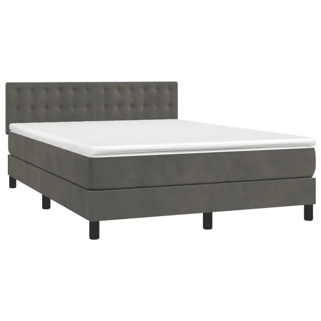 Grey Velvet Box Spring Bed with Pocket Spring Mattress 153x203cm