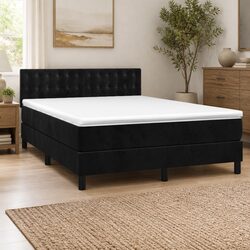 Durable Queen Size Box Spring Bed with Velvet Pocket Spring Mattress