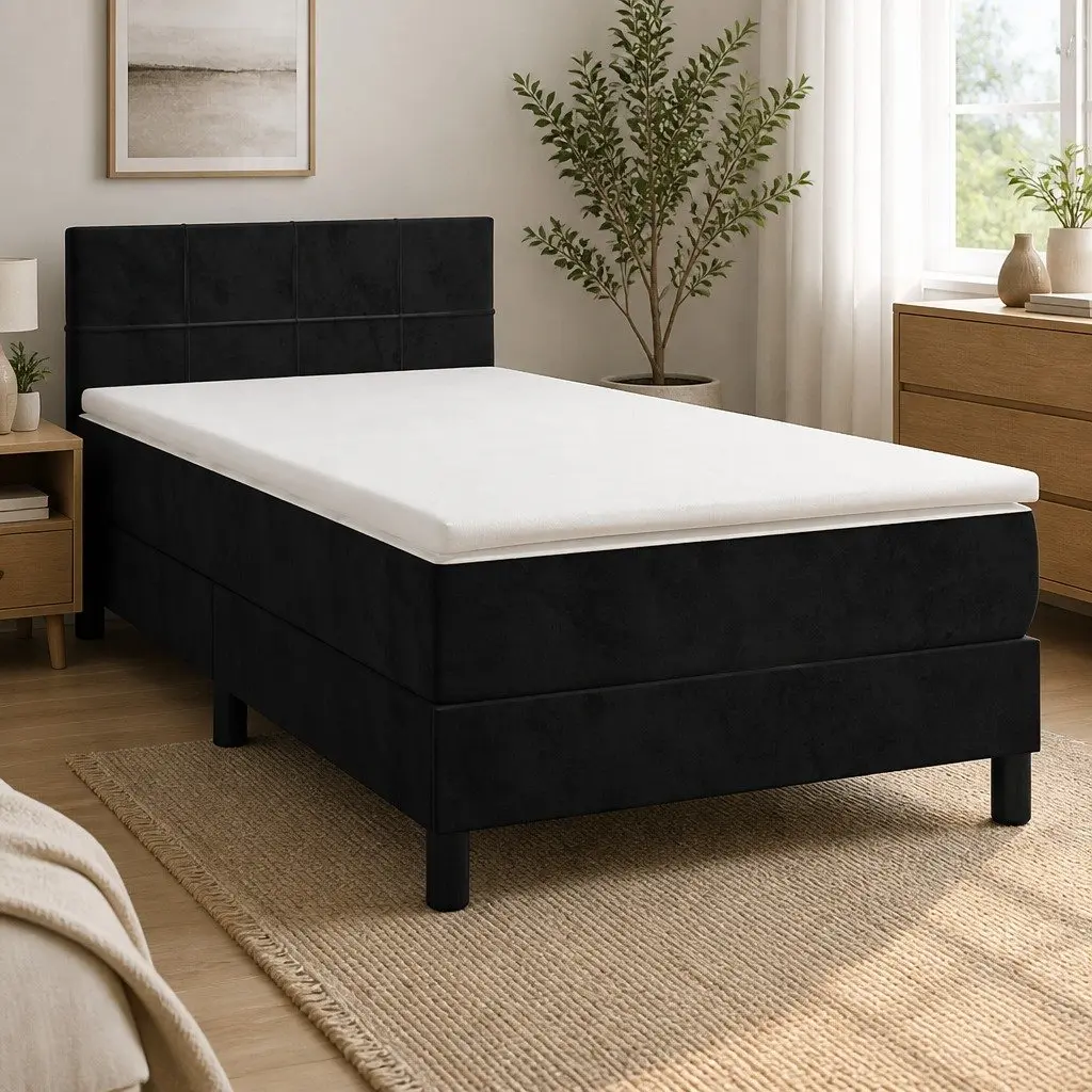 King Single Box Spring Bed with Velvet Pocket Spring Mattress