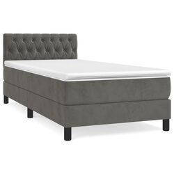 King Single Box Spring Bed with Grey Velvet Headboard
