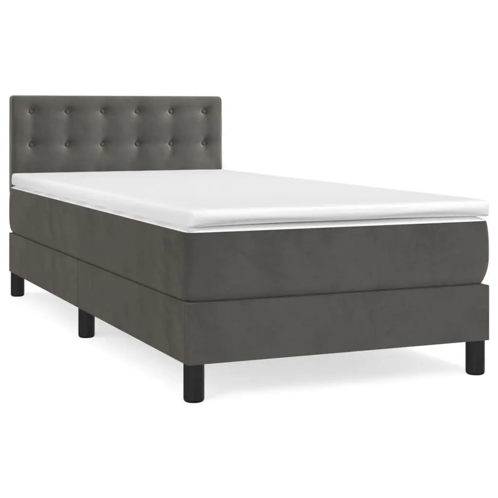 Grey Velvet King Single Box Spring Bed 106x203cm