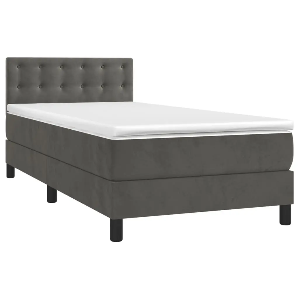 Grey Velvet King Single Box Spring Bed 106x203cm