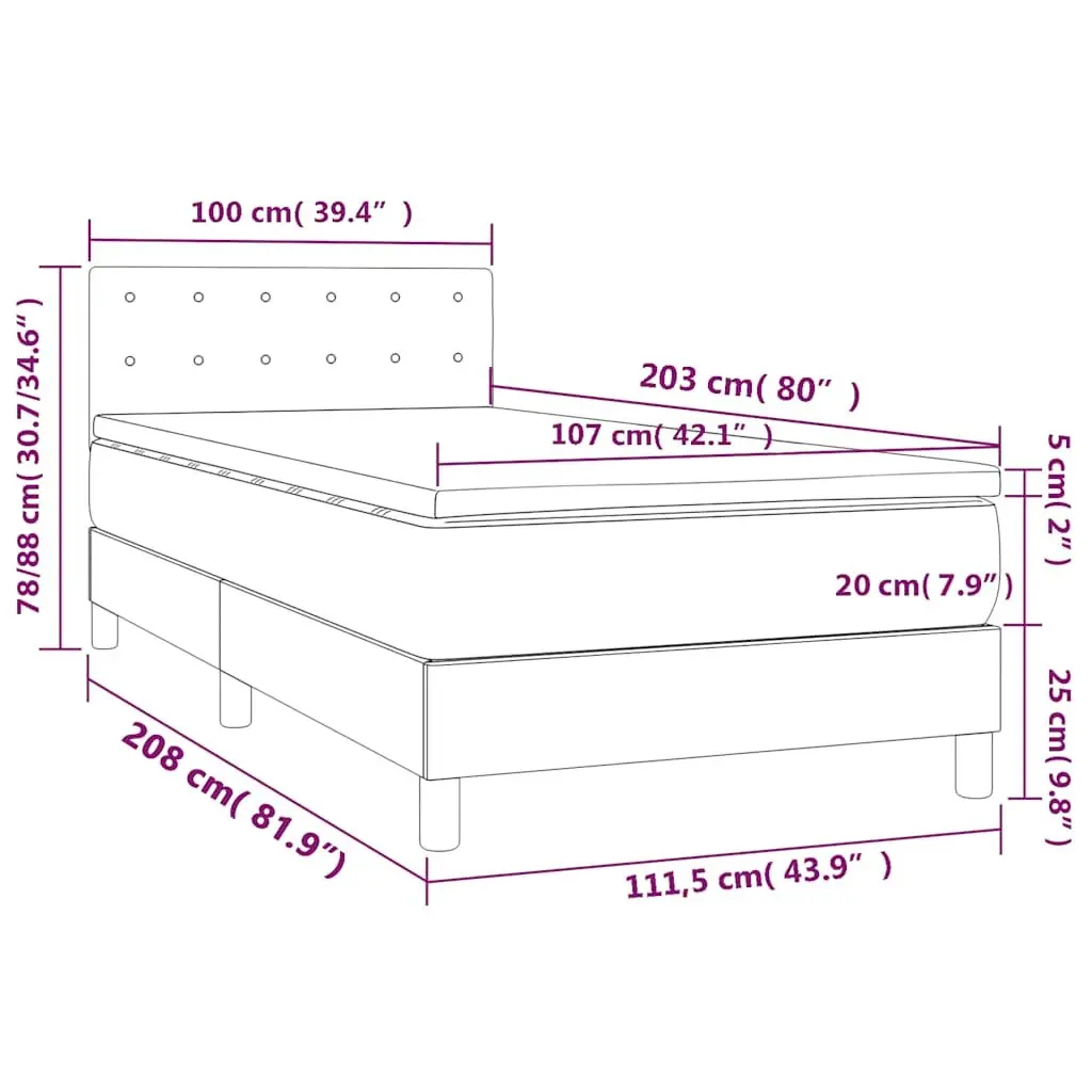 Grey Velvet King Single Box Spring Bed 106x203cm