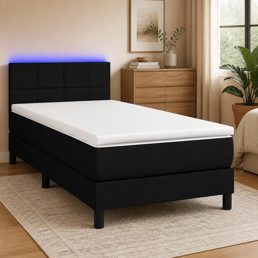Box Spring Bed Pocket Sprung Mattress Adjustable Headboard LED Black King Single