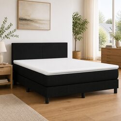 Queen Box Spring Bed with Pocket Mattress LED Headboard Black 152x203cm
