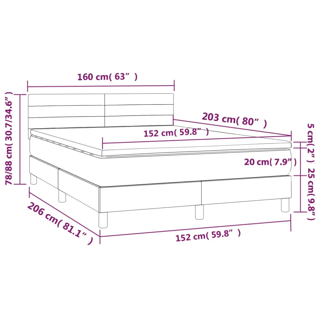 Queen Size Box Spring Bed with Adjustable LED Headboard
