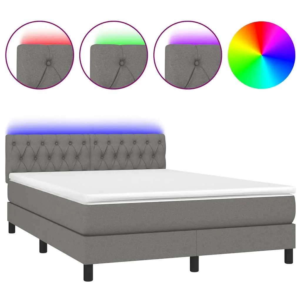 Queen Size Box Spring Bed with Adjustable LED Headboard