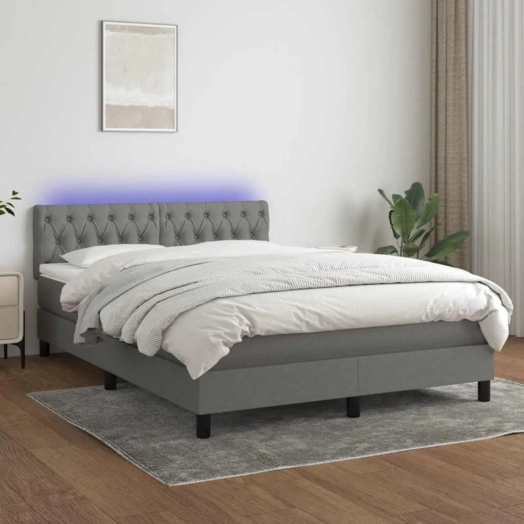 Queen Size Box Spring Bed with Adjustable LED Headboard