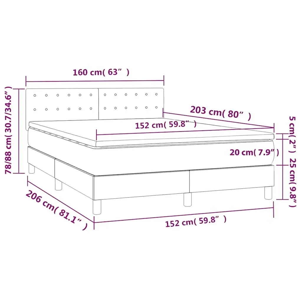 Box Spring Bed Grey Fabric Queen Size with Pocket Spring Mattress and LED Headboard