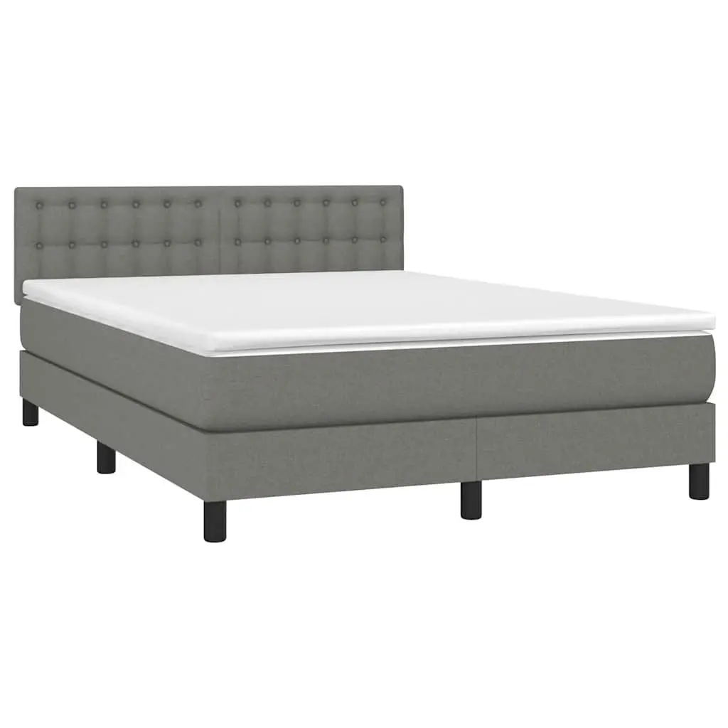 Box Spring Bed Grey Fabric Queen Size with Pocket Spring Mattress and LED Headboard