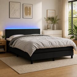 Durable Queen Size Box Spring Bed with LED Headboard