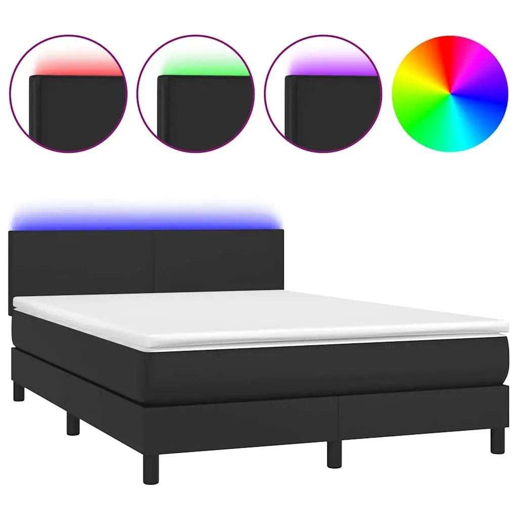 Queen Size Box Spring Bed with LED Headboard