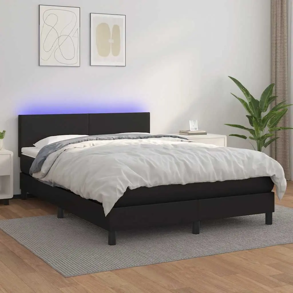 Queen Size Box Spring Bed with LED Headboard