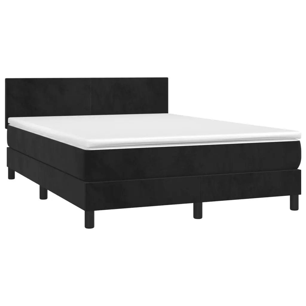 Queen Size Black Velvet Box Spring Bed with LED Headboard