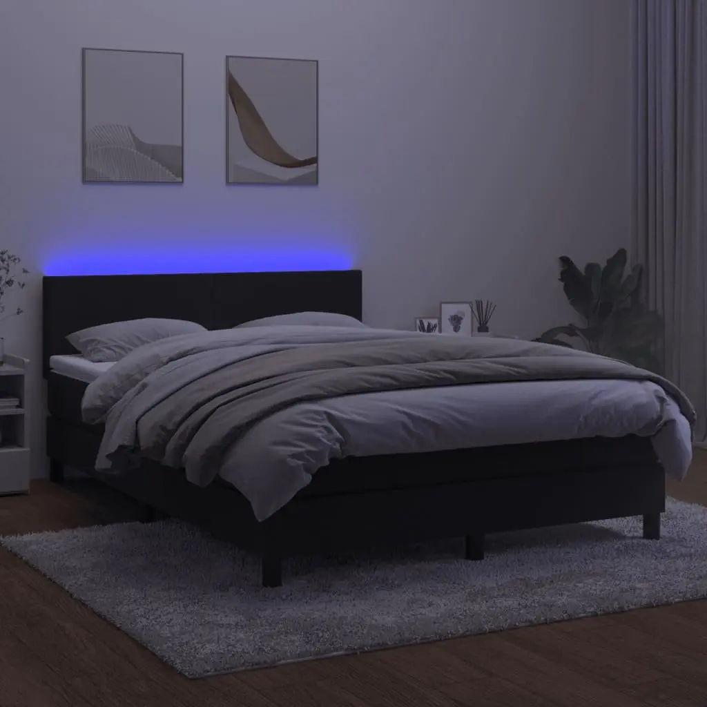 Queen Size Black Velvet Box Spring Bed with LED Headboard