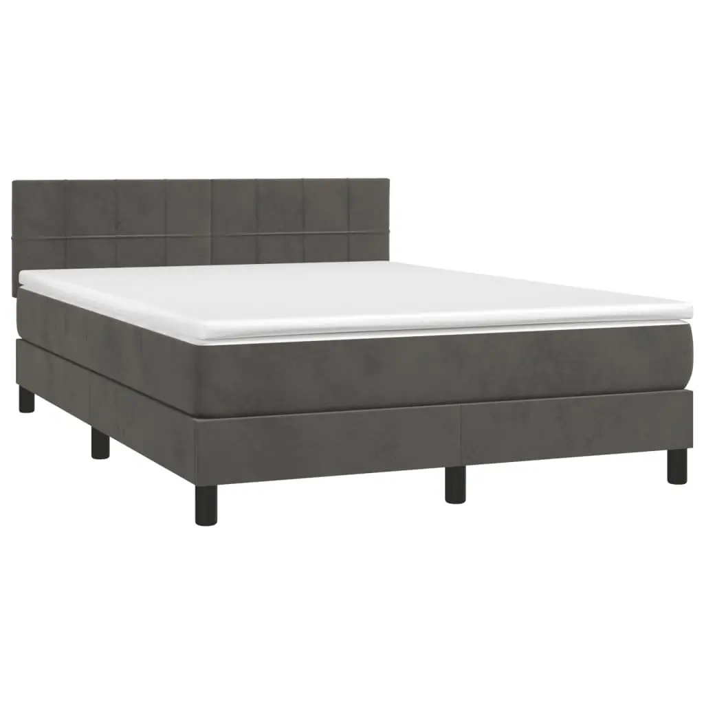 Queen Size Box Spring Bed with Pocket Spring Mattress LED Headboard Grey Velvet