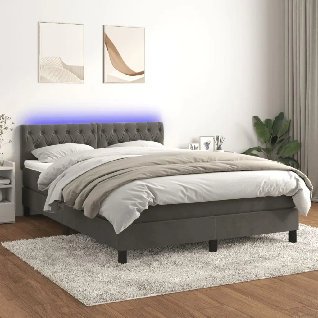 Queen Size Box Spring Bed with Pocket Spring Mattress and LED Headboard