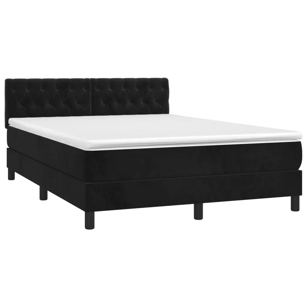 Queen Box Spring Bed Velvet 152x203cm Black with Pocket Mattress LED Headboard