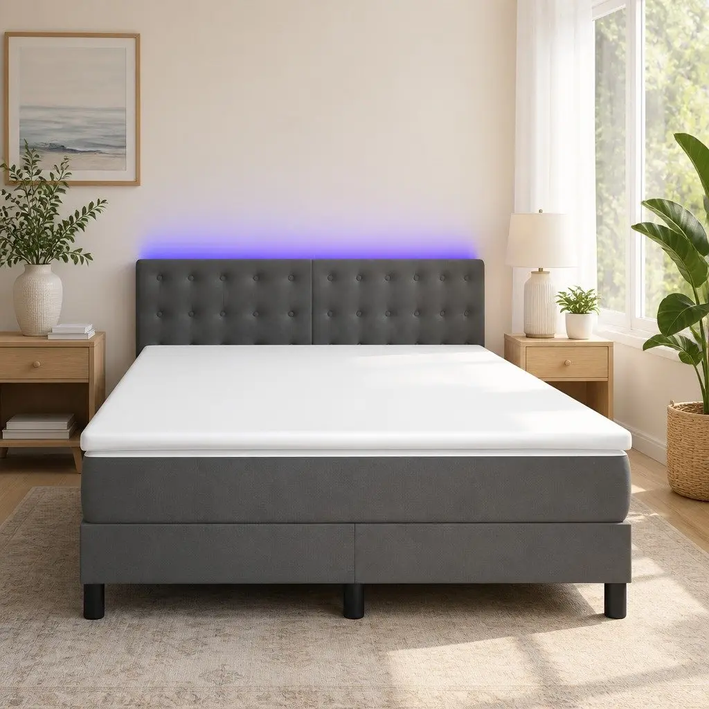 Queen Size Box Spring Bed with LED Headboard