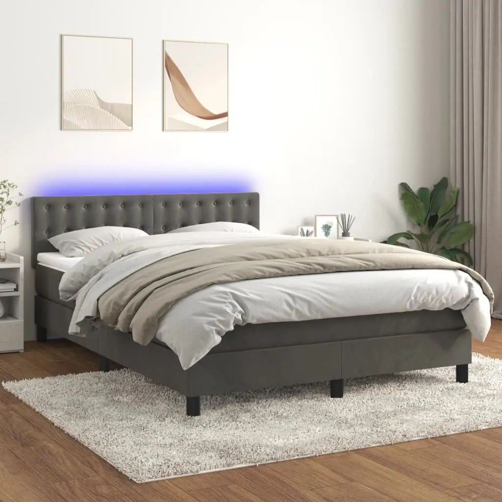 Queen Size Box Spring Bed with LED Headboard