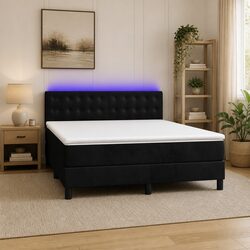 Stunning Queen Box Spring Bed with LED Headboard Black Velvet