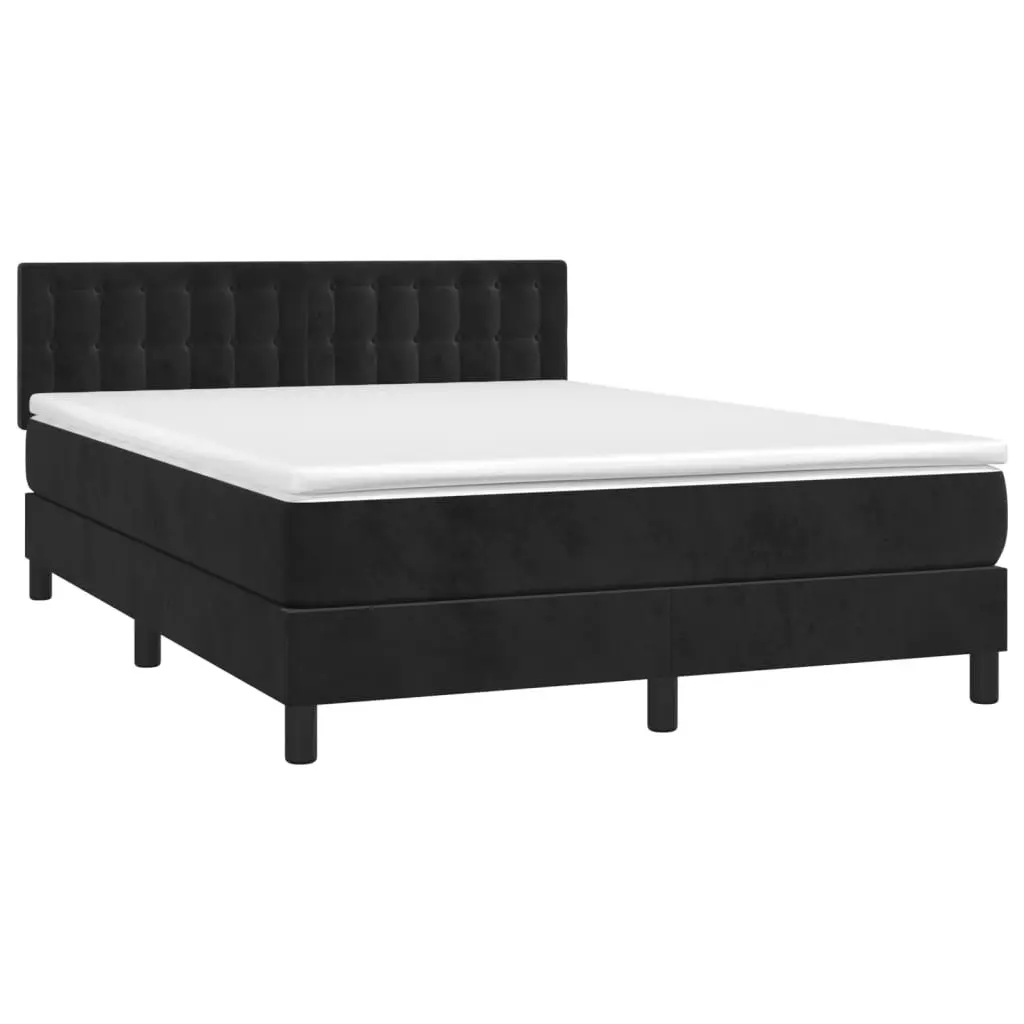 Box Spring Bed Pocket Spring Mattress Velvet Headboard Black 152x203cm