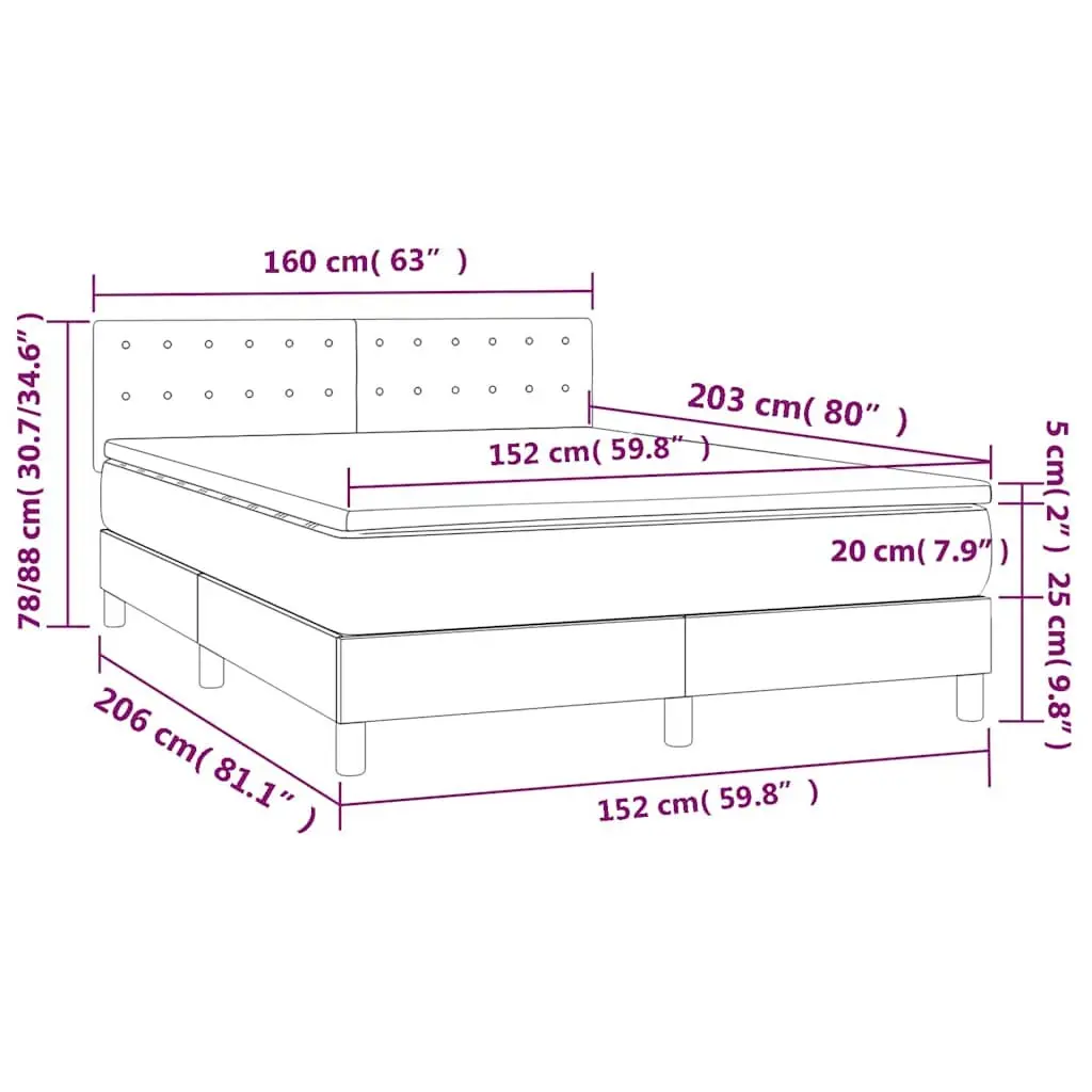 Box Spring Bed Pocket Spring Mattress Velvet Headboard Black 152x203cm