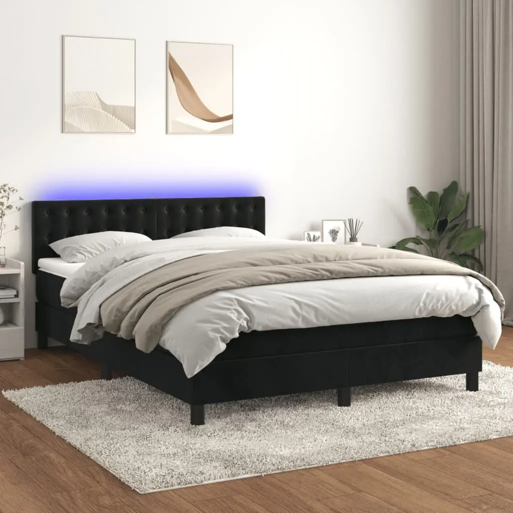 Box Spring Bed Pocket Spring Mattress Velvet Headboard Black 152x203cm