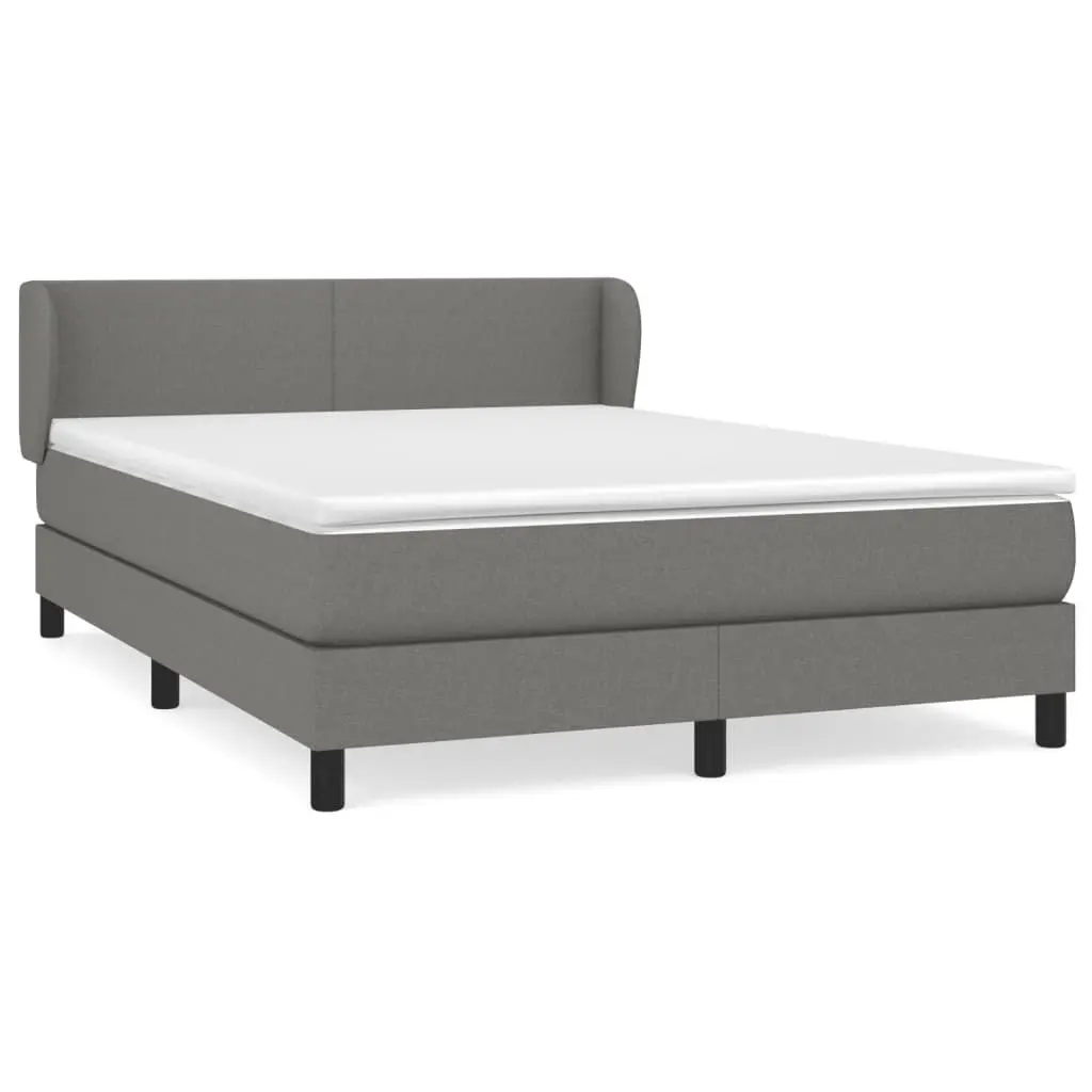 Box Spring Bed Pocket Spring Mattress Grey Fabric Queen Size Adjustable Headboard