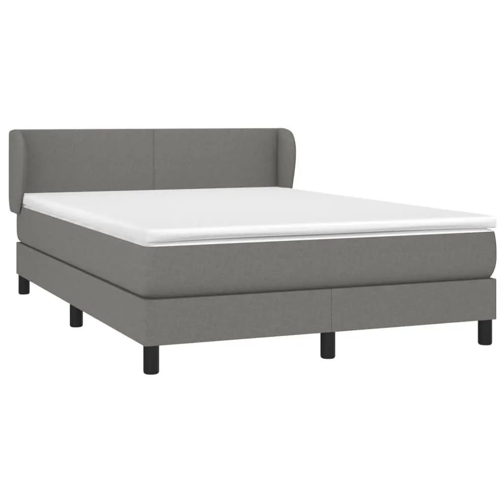 Box Spring Bed Pocket Spring Mattress Grey Fabric Queen Size Adjustable Headboard