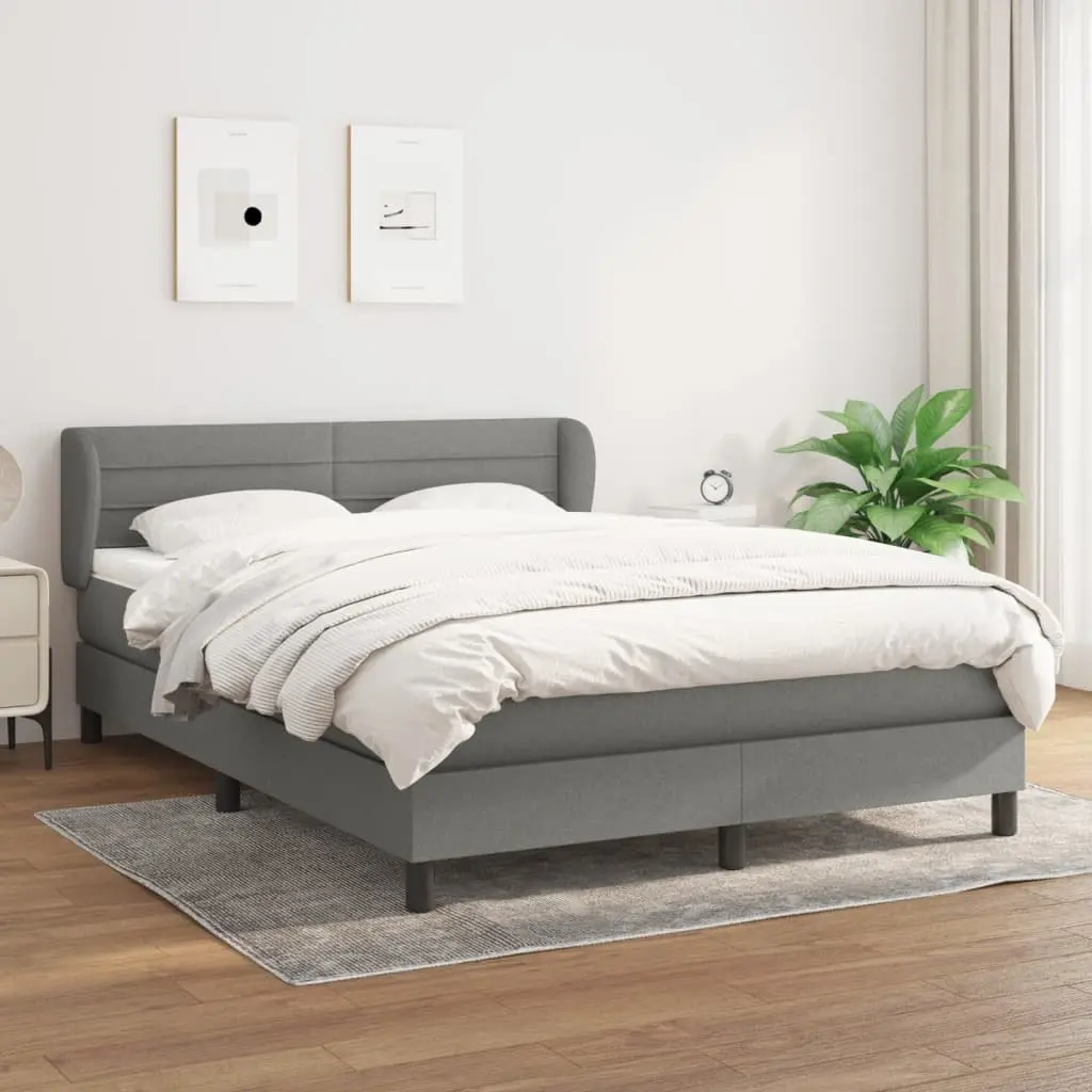 Queen Size Box Spring Bed with Pocket Spring Mattress Grey Fabric Headboard