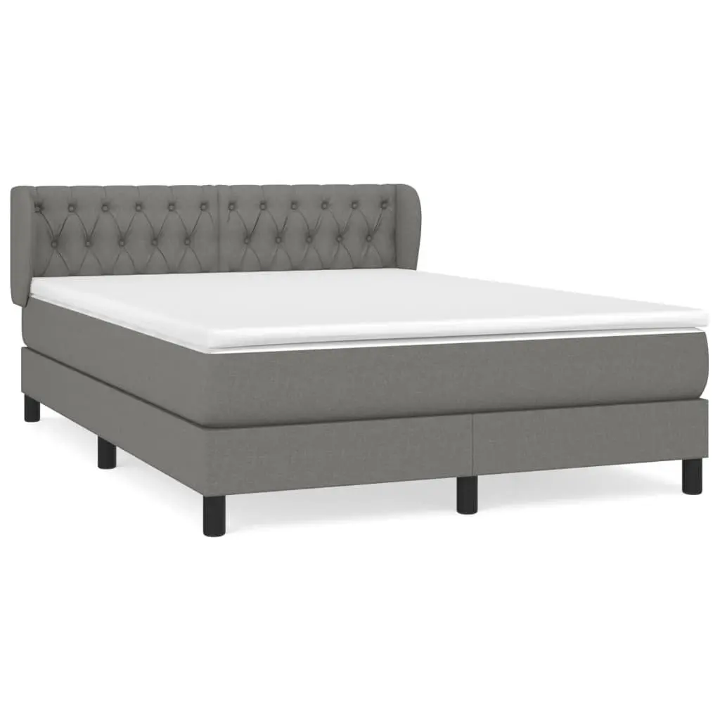 Queen Size Grey Fabric Box Spring Bed with Adjustable Headboard