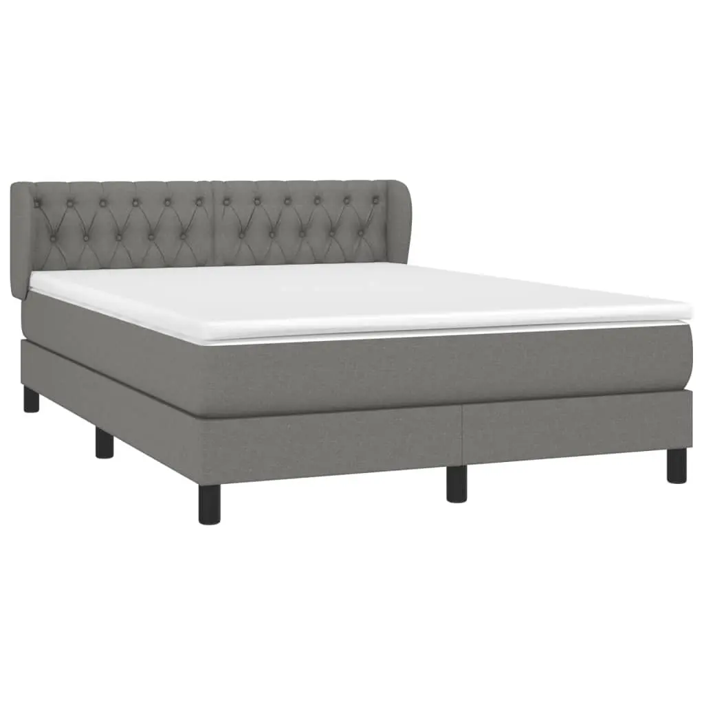 Queen Size Grey Fabric Box Spring Bed with Adjustable Headboard