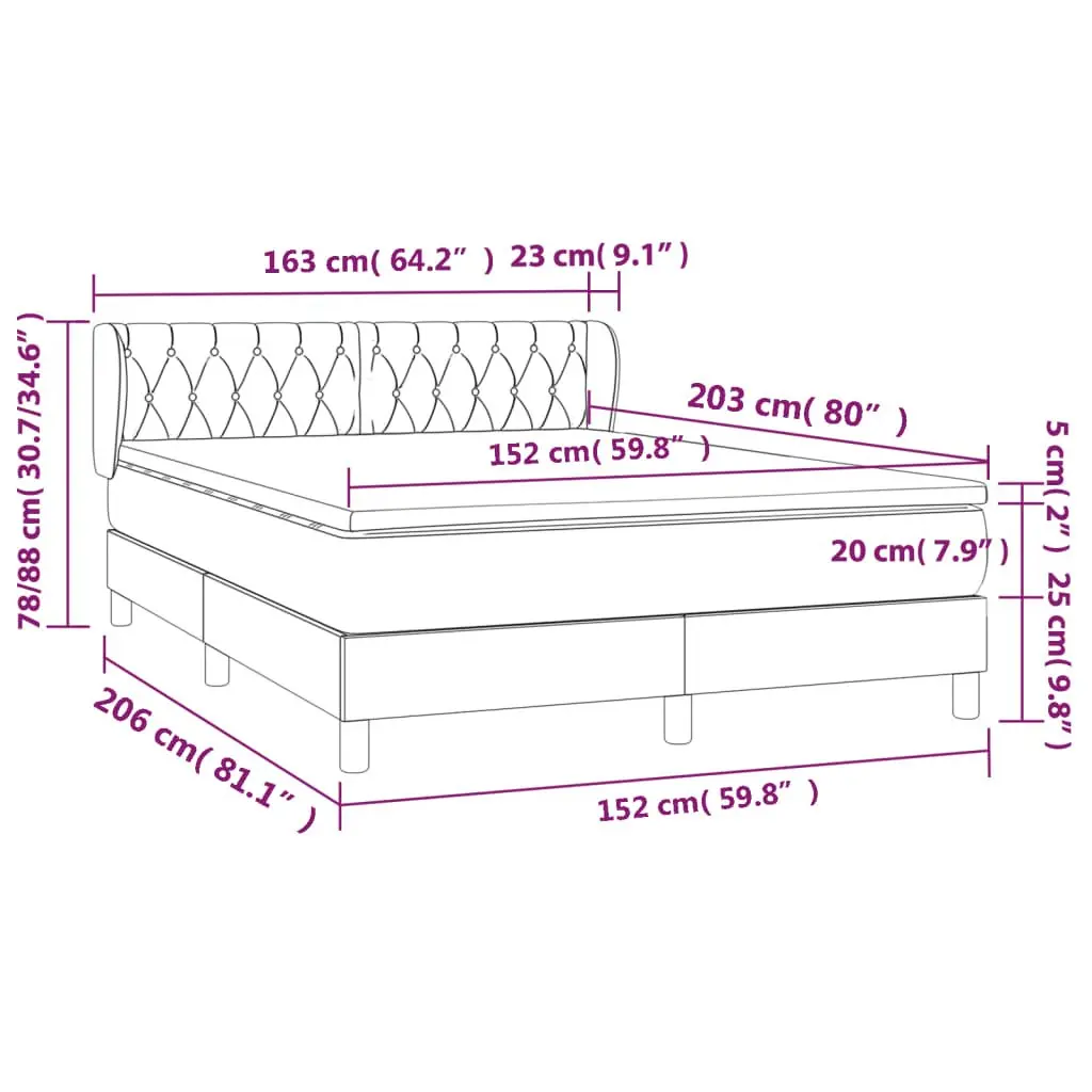 Queen Size Grey Fabric Box Spring Bed with Adjustable Headboard