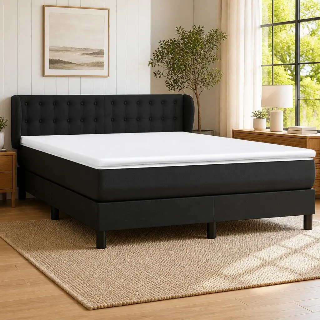 Queen Size Box Spring Bed with Pocket Spring Mattress in Black