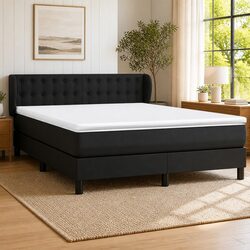 Queen Size Box Spring Bed with Pocket Spring Mattress in Black