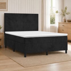 Premium Black Box Spring Bed with Velvet Mattress 137x187 cm