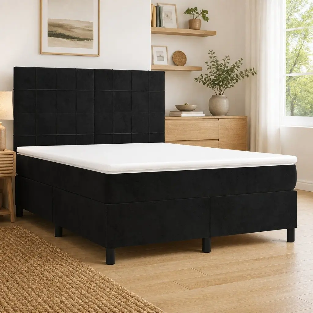Box Spring Bed with Pocket Spring Mattress Black 137x187 cm