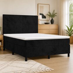 Queen Size Bed with Pocket Spring Mattress in Black Velvet