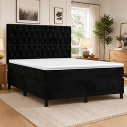 Premium Queen Box Spring Bed with Velvet Headboard