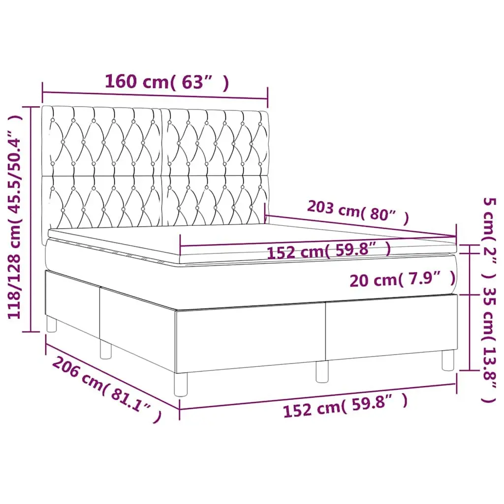 Queen Box Spring Bed with Velvet Headboard