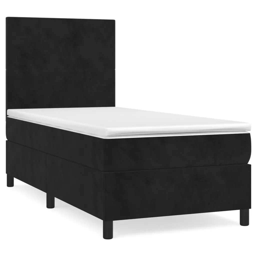 Black Velvet Box Spring Bed with Pocket Spring Mattress