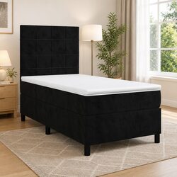 Box Spring Bed with Pocket Spring Mattress in Black Velvet
