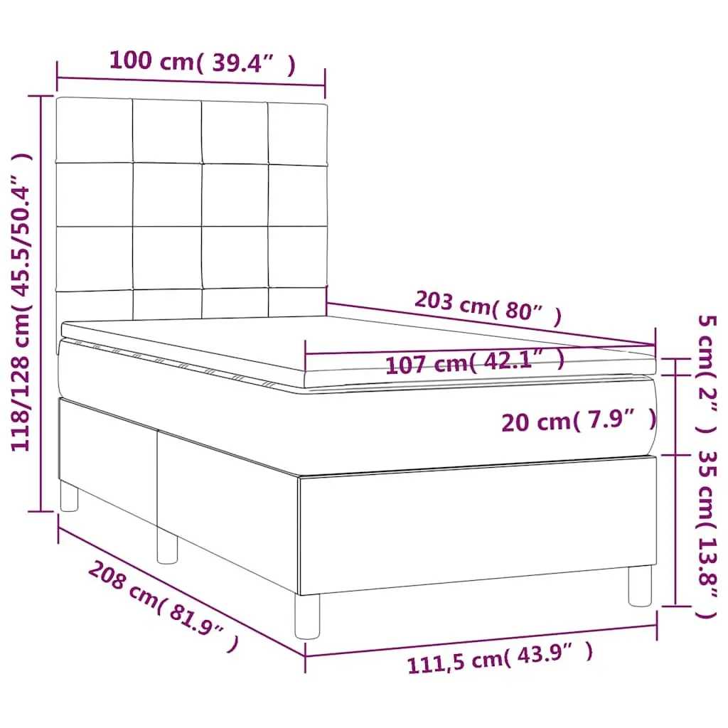 Box Spring Bed Velvet 106x203cm Black with Pocket Spring Mattress