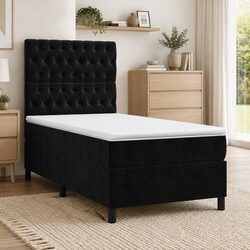 King Single Box Spring Bed with Velvet Pocket Spring Mattress