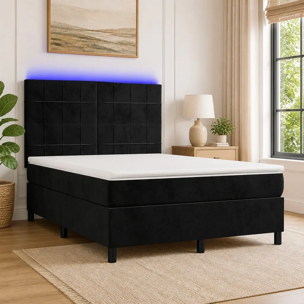 Box Spring Bed with Pocket Spring Mattress and LED