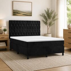 Double Box Spring Bed with Pocket Spring Mattress LED Headboard Black Velvet